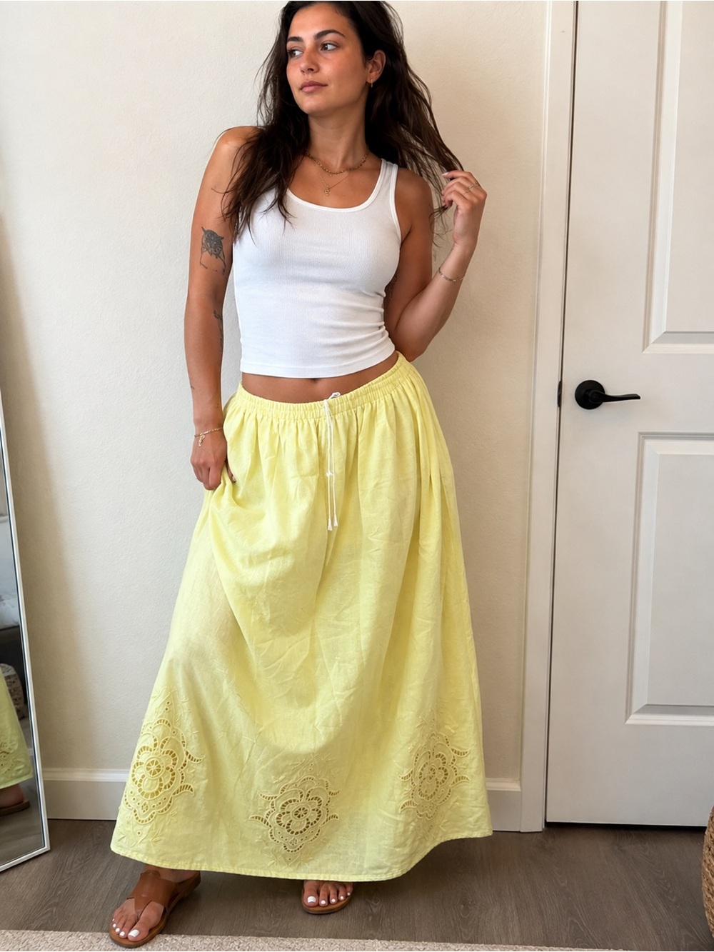 CALYPSO ST BARTH Yellow floral eyelet Trio Coastal Resortwear
Beach Maxi Skirt M